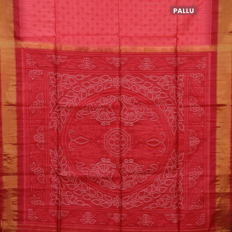 Semi dupion saree pink and maroon with allover zari checks & thread buttas and zari woven border