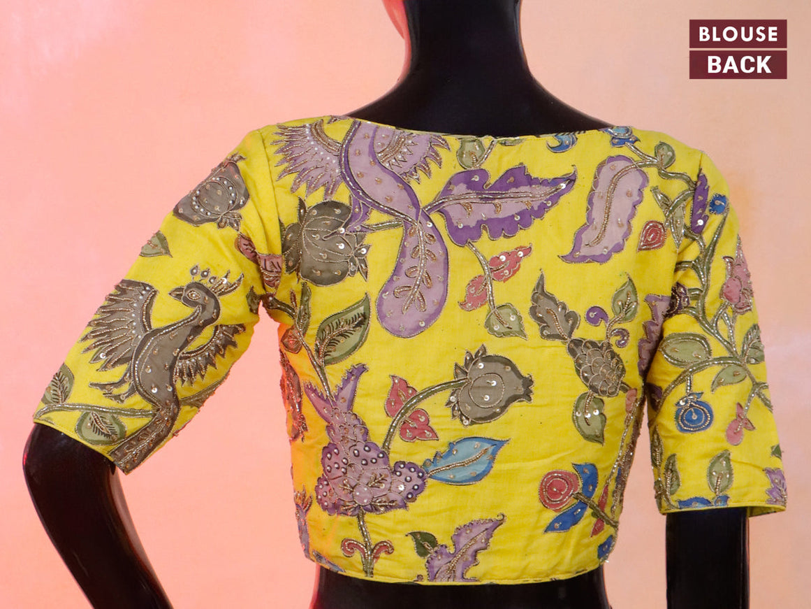 Multicolor - Pedana Block Print Cotton Natural Dyed Kalamkari Readymade Blouse 12