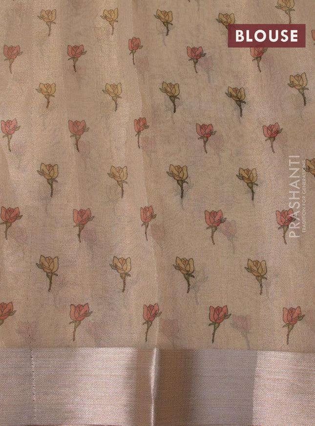 Tissue saree sandal with floral digital prints and embroidery floral design cut work border