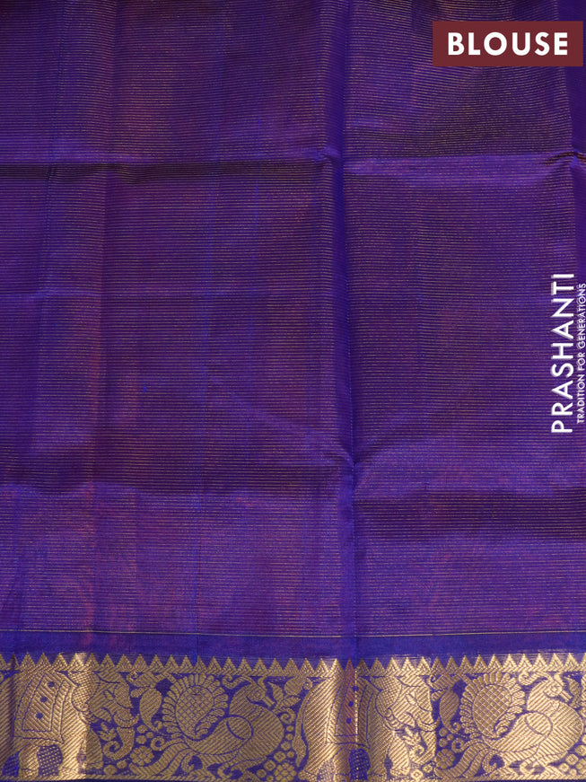 Silk cotton saree red and blue with allover vairaosi pattern and annam & elephant zari woven border