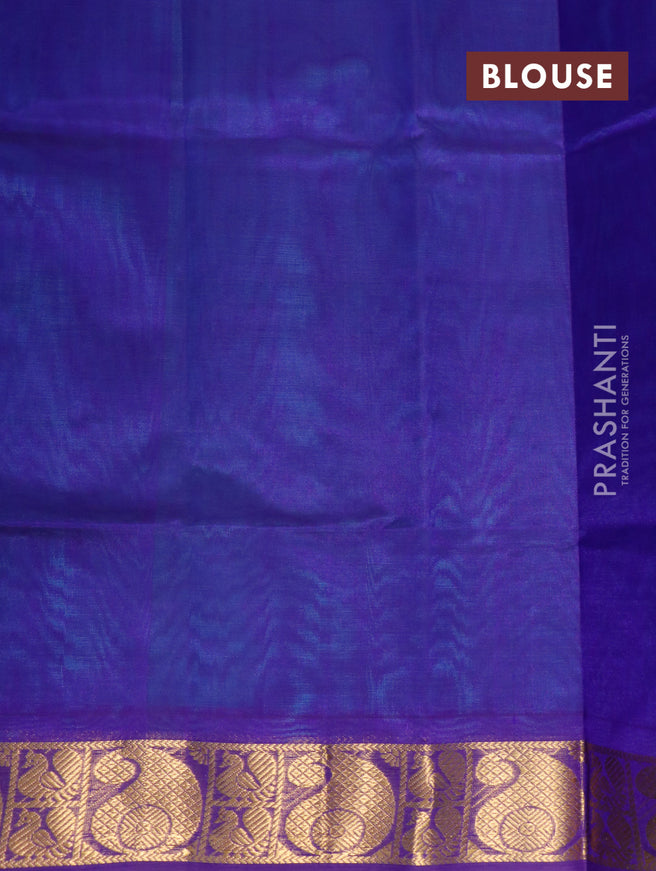 Silk cotton saree teal blue and blue with plain body and paisley zari woven border