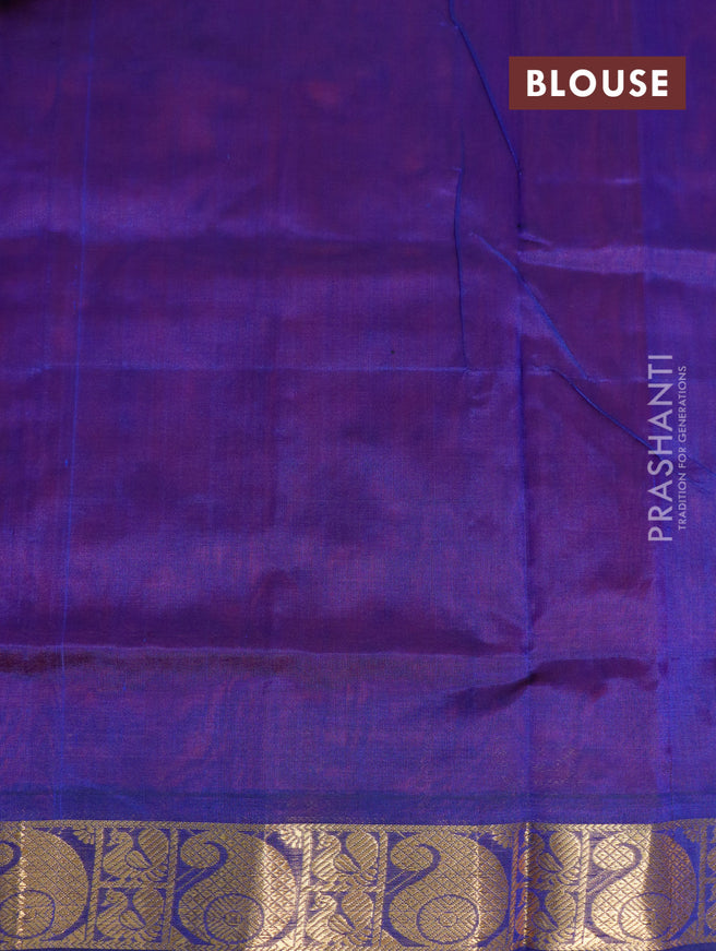 Silk cotton saree red and blue with plain body and paisley zari woven border