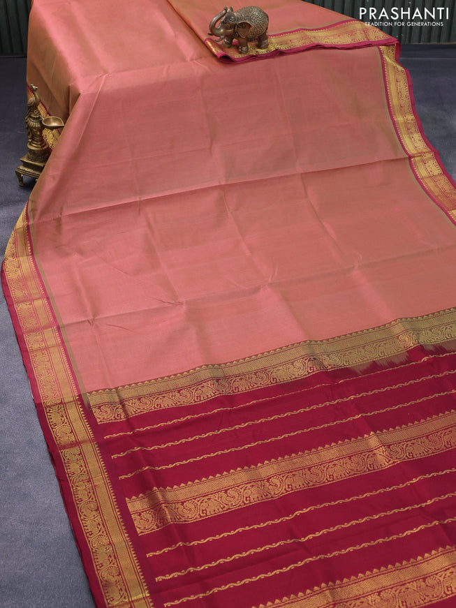 Silk cotton saree red shade and maroon with plain body and zari woven border