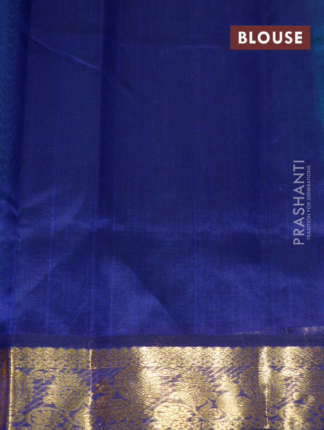 Silk cotton saree teal blue and blue with plain body and annam zari woven border