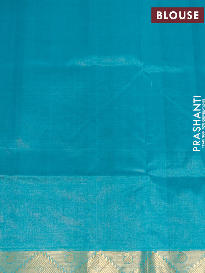 Silk cotton saree maroon and teal blue with plain body and zari woven border