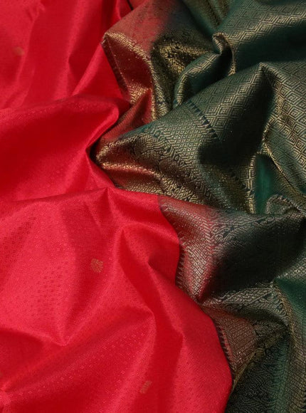Pure kanjivaram silk saree red and green with allover self emboss & zari buttas and zari woven korvai border