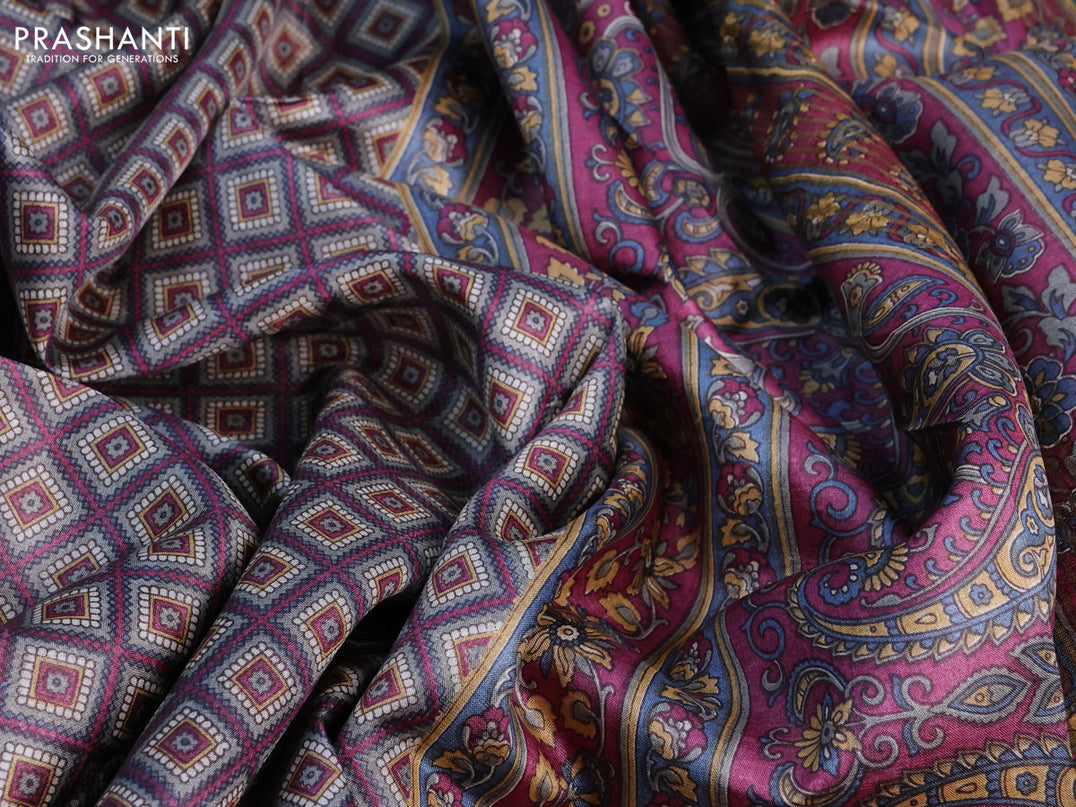 Pure tussar silk saree grey and sandal with allover geometric prints and zari woven border -