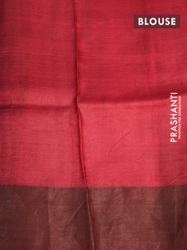 Pure tussar silk saree black and red with allover paisley prints and zari woven border -