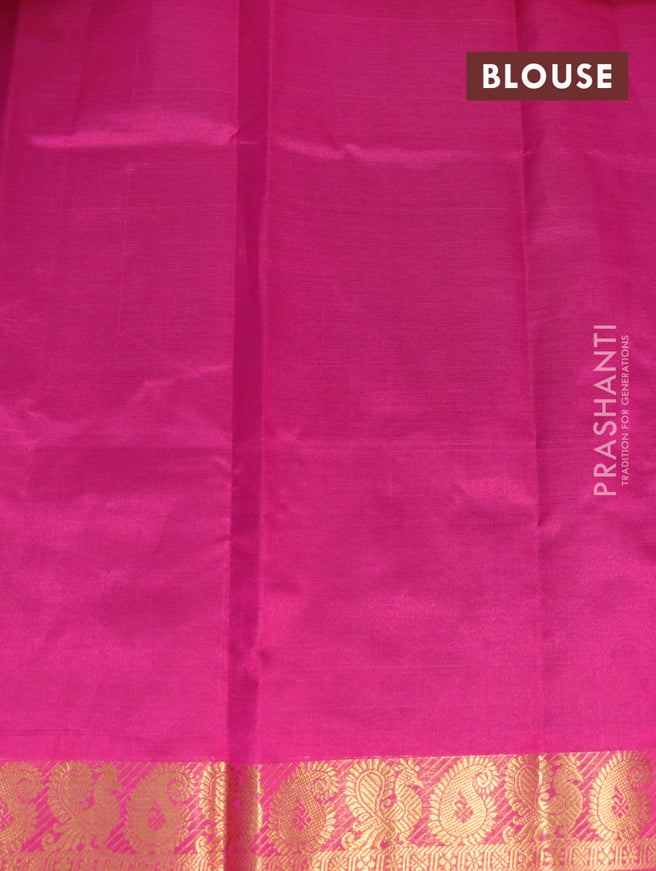 Silk cotton saree brown and magenta pink with plain body and annam & paisley zari woven border