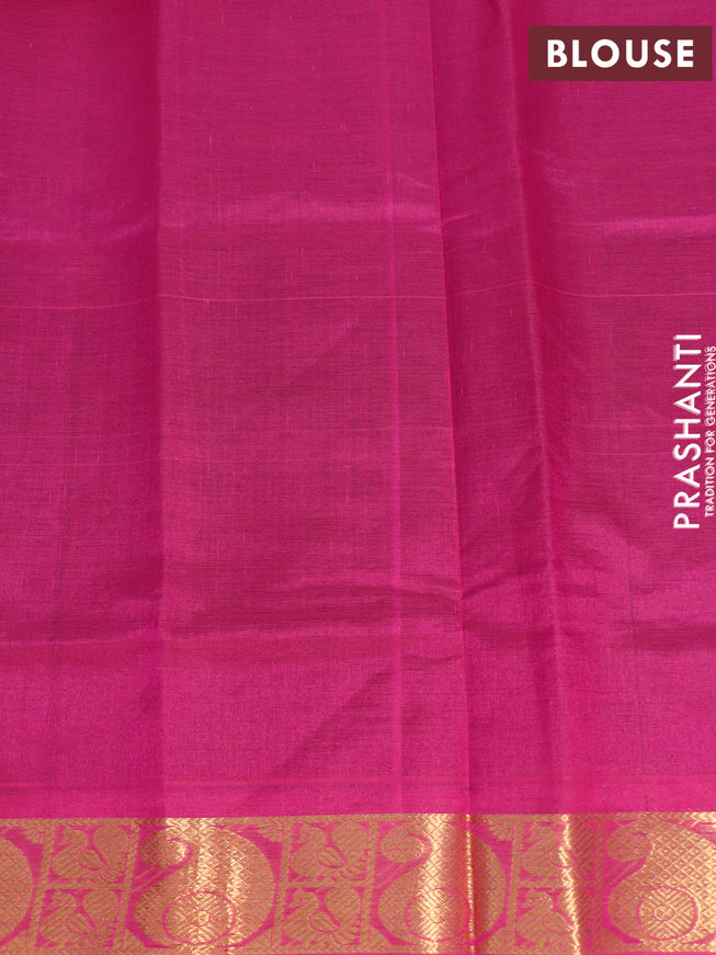 Silk cotton saree brown and pink with plain body and paisley zari woven border