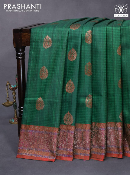 Banarasi handloom dupion silk saree green and dual shade of reddish green with thread & zari woven buttas and floral design woven border