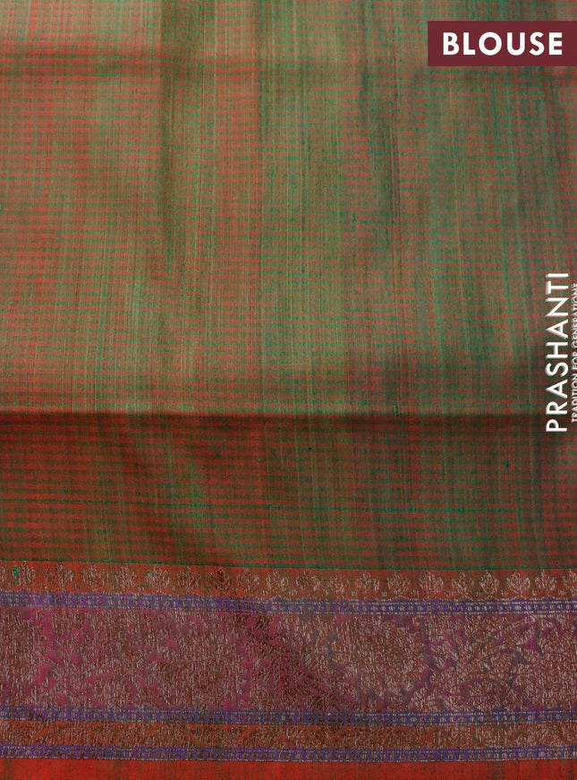 Banarasi handloom dupion silk saree green and dual shade of reddish green with thread & zari woven buttas and floral design woven border