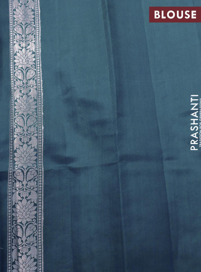 Chiniya silk saree peacoock green with silver zari woven buttas and zari woven border