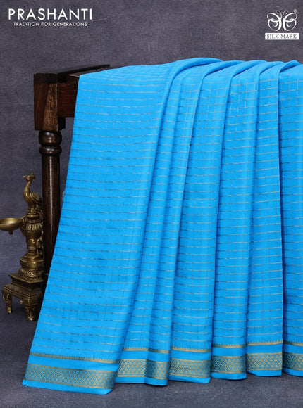 Mysore silk saree light blue with allover zari checked pattern and zari woven border