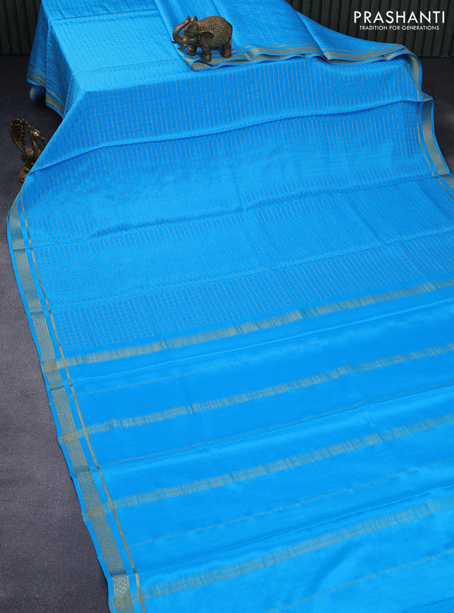 Mysore silk saree light blue with allover zari checked pattern and zari woven border