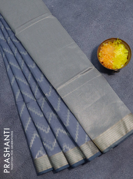 Semi dupion saree grey with allover zig zag weaves and zari woven border