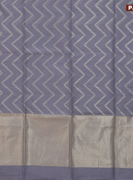 Semi dupion saree grey with allover zig zag weaves and zari woven border