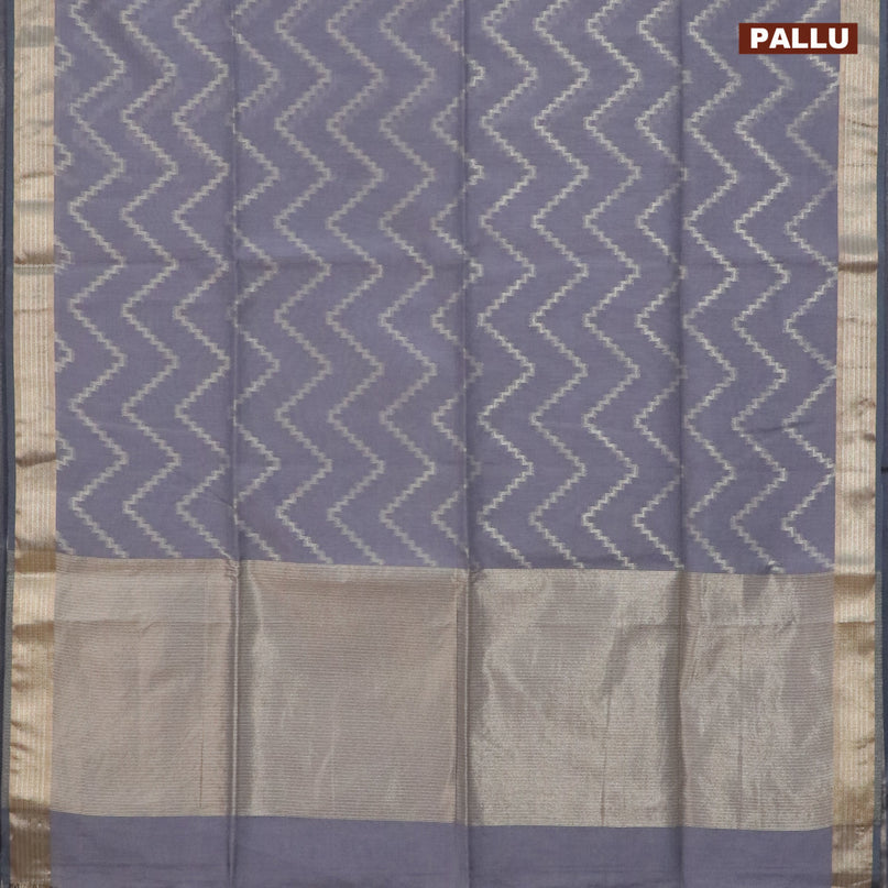 Semi dupion saree grey with allover zig zag weaves and zari woven border