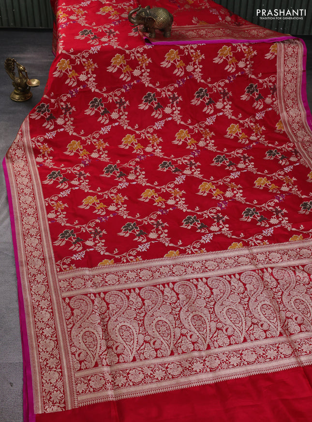 Banarasi uppada silk saree red with allover zari weaves and zari woven border