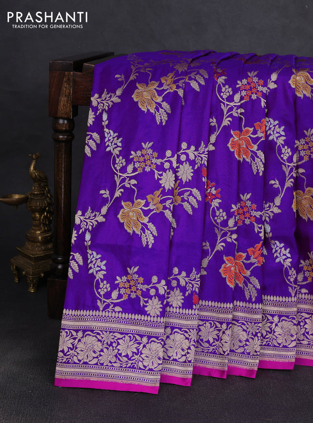 Banarasi uppada silk saree violet with allover zari weaves and zari woven border