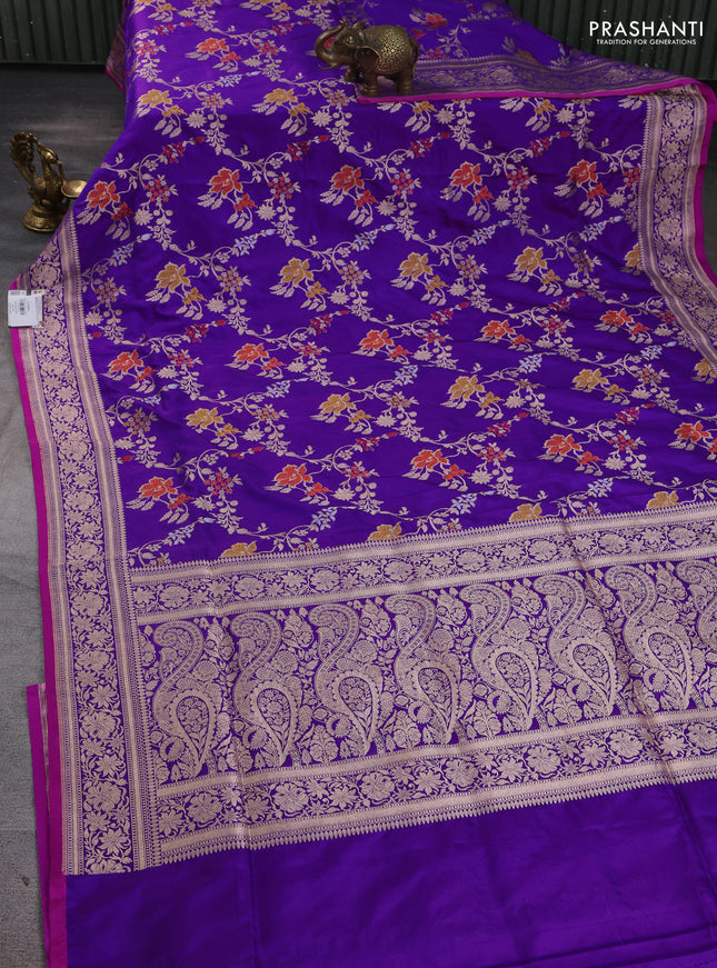 Banarasi uppada silk saree violet with allover zari weaves and zari woven border