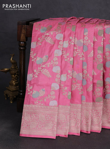 Banarasi uppada silk saree peach pink with allover zari weaves and zari woven border