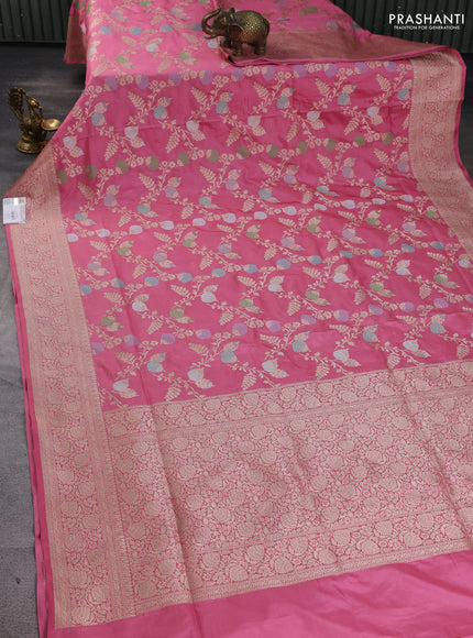 Banarasi uppada silk saree peach pink with allover zari weaves and zari woven border