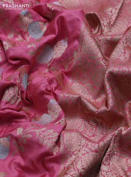 Banarasi uppada silk saree peach pink with allover zari weaves and zari woven border
