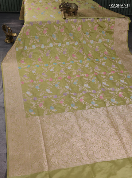 Banarasi uppada silk saree pista green with allover zari weaves and zari woven border