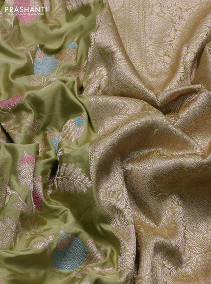 Banarasi uppada silk saree pista green with allover zari weaves and zari woven border