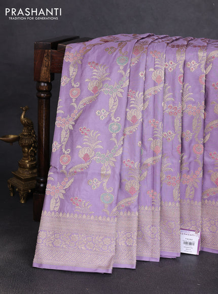 Banarasi uppada silk saree mild lavender with allover floral zari weaves and zari woven border