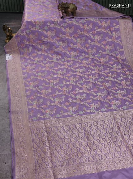 Banarasi uppada silk saree mild lavender with allover floral zari weaves and zari woven border