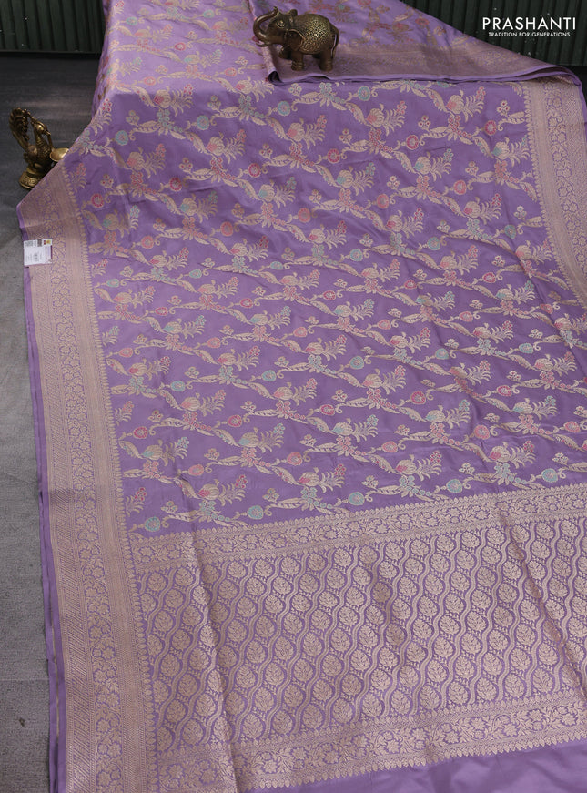 Banarasi uppada silk saree mild lavender with allover floral zari weaves and zari woven border