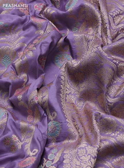Banarasi uppada silk saree mild lavender with allover floral zari weaves and zari woven border