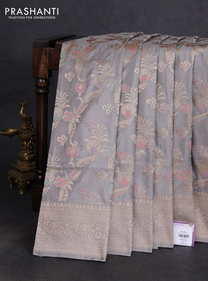 Banarasi uppada silk saree grey with allover floral zari weaves and zari woven border