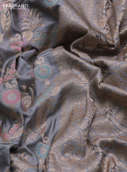 Banarasi uppada silk saree grey with allover floral zari weaves and zari woven border
