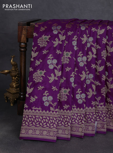 Banarasi uppada silk saree purple with allover floral zari weaves and zari woven border