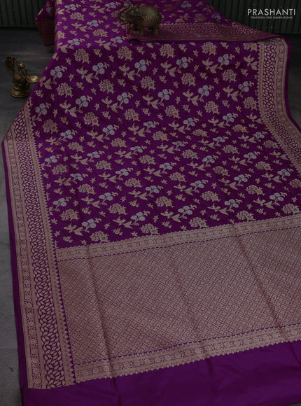 Banarasi uppada silk saree purple with allover floral zari weaves and zari woven border