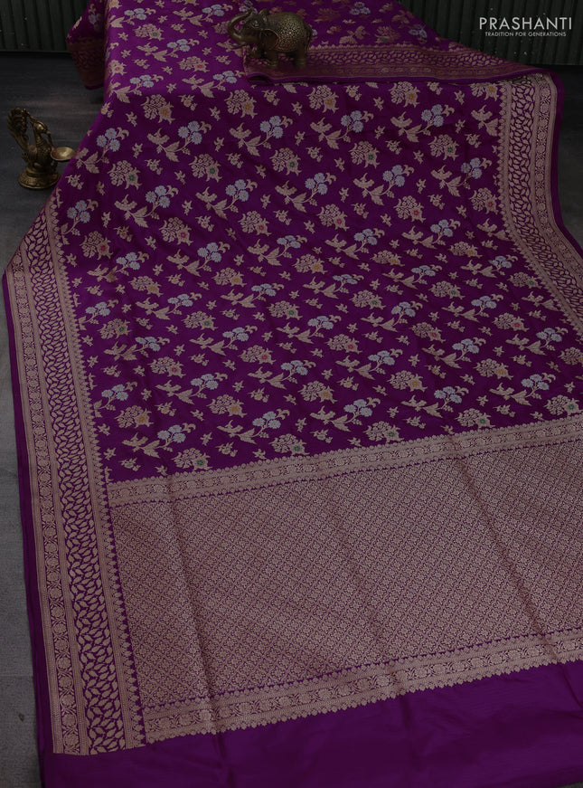 Banarasi uppada silk saree purple with allover floral zari weaves and zari woven border