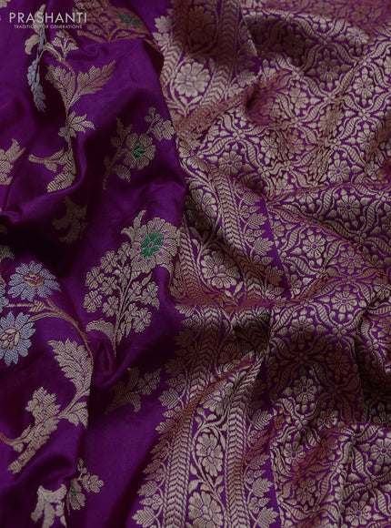 Banarasi uppada silk saree purple with allover floral zari weaves and zari woven border