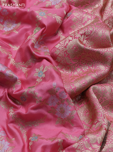 Banarasi uppada silk saree peach pink with allover floral zari weaves and zari woven border