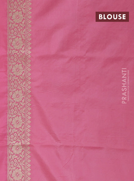 Banarasi uppada silk saree peach pink with allover floral zari weaves and zari woven border