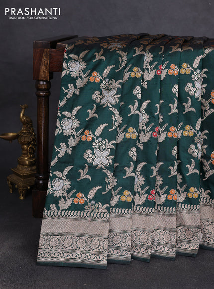 Banarasi uppada silk saree bottle green with allover floral zari weaves and zari woven border