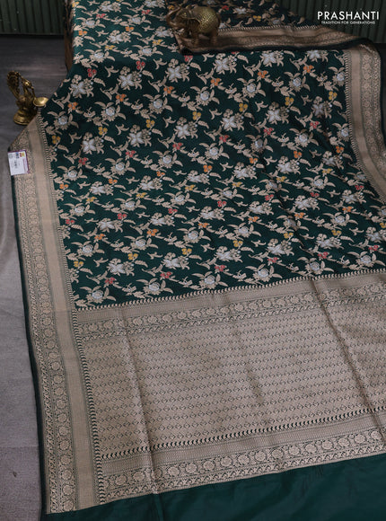 Banarasi uppada silk saree bottle green with allover floral zari weaves and zari woven border