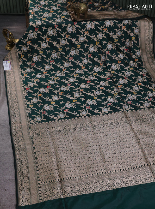 Banarasi uppada silk saree bottle green with allover floral zari weaves and zari woven border