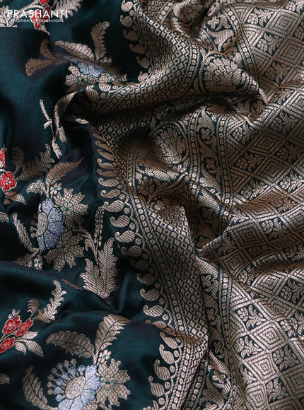 Banarasi uppada silk saree bottle green with allover floral zari weaves and zari woven border