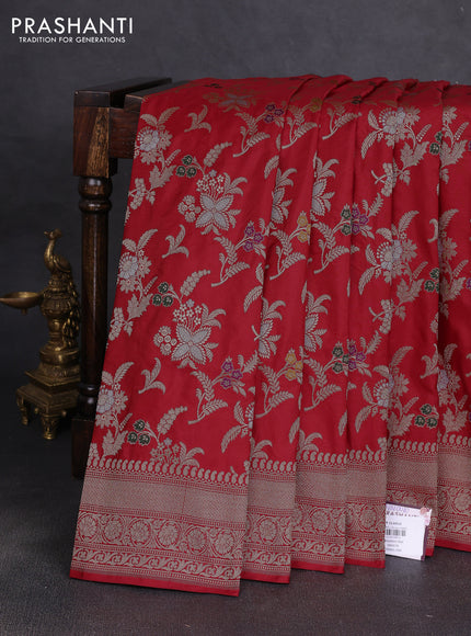 Banarasi uppada silk saree red with allover floral zari weaves and zari woven border