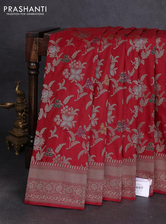 Banarasi uppada silk saree red with allover floral zari weaves and zari woven border