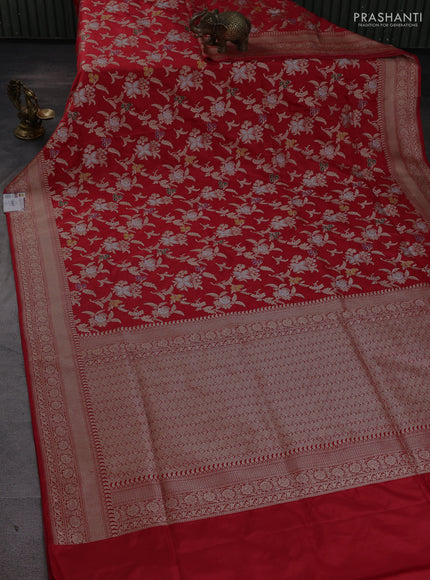 Banarasi uppada silk saree red with allover floral zari weaves and zari woven border