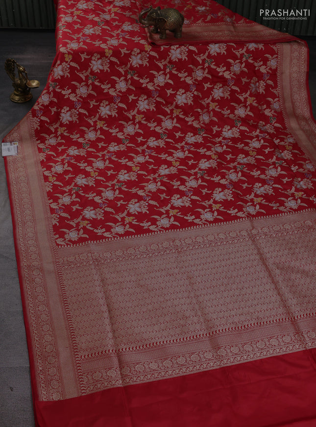 Banarasi uppada silk saree red with allover floral zari weaves and zari woven border